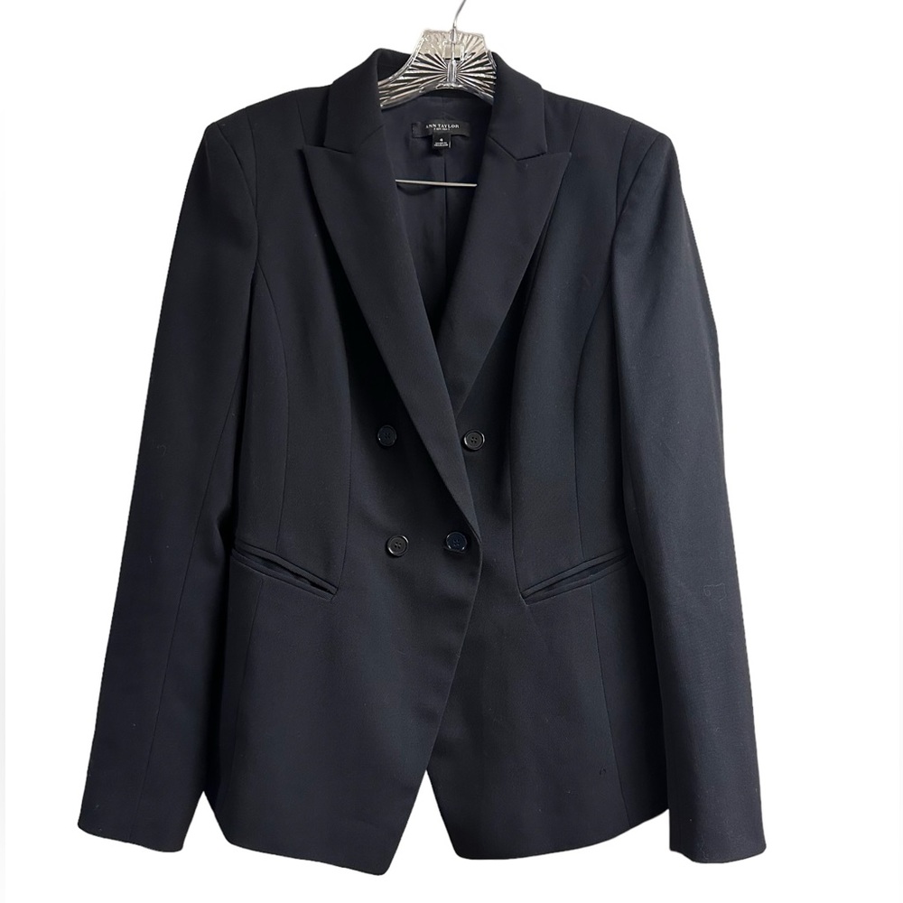 Ann Taylor Blazer Classic Wool Blend Double Breasted Button Front Pockets Size 4